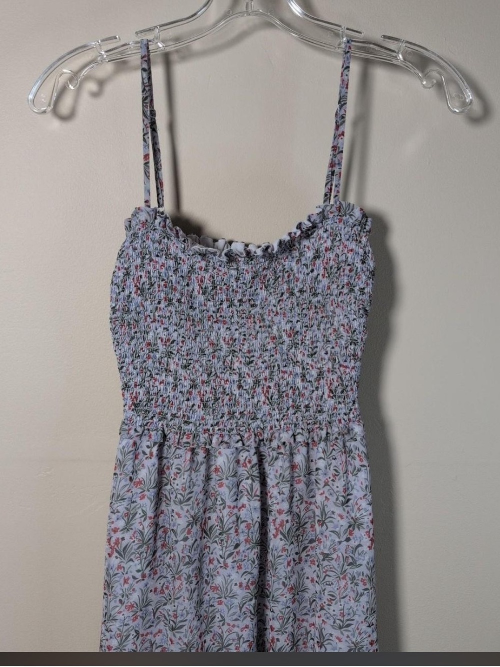 Smocked Floral Spaghetti Strap Sundress in Light Lavender